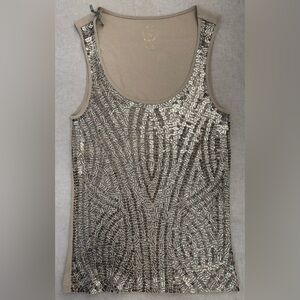women’s Michael Kors beige w/gold sequin tank top - sz M